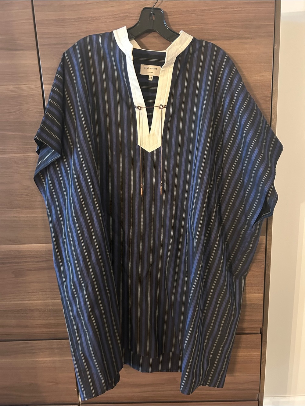 Striped Navy and Blue Men's Tunic Tank Top with Cream Trim